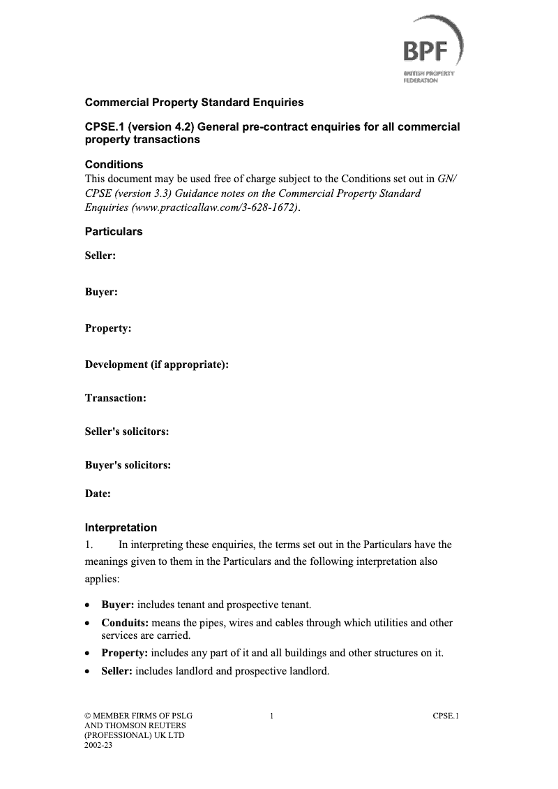 CPSE1 General Pre Contract Enquiries for All Property Transactions preview