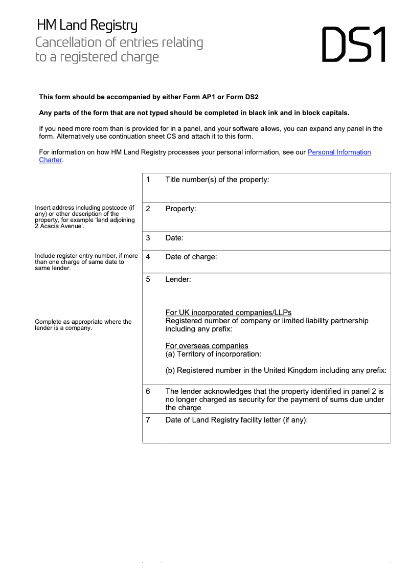 DS1 Cancellation of entries relating to a registered charge preview