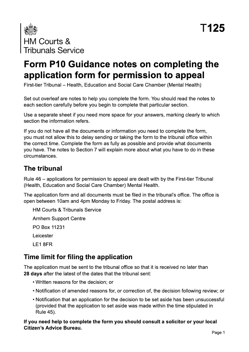 FormP10 Guidance Form P10 Guidance notes on completing the application form for permission to appeal preview