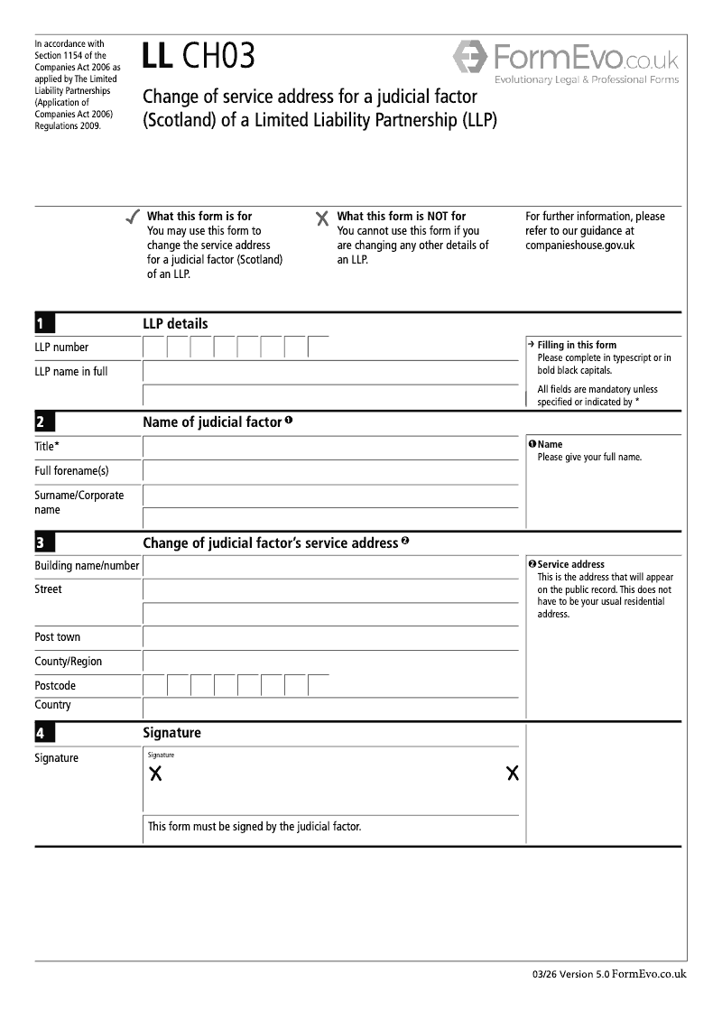 LL CH03 Change of service address for a judicial factor Scotland of a Limited Liability Partnership LLP