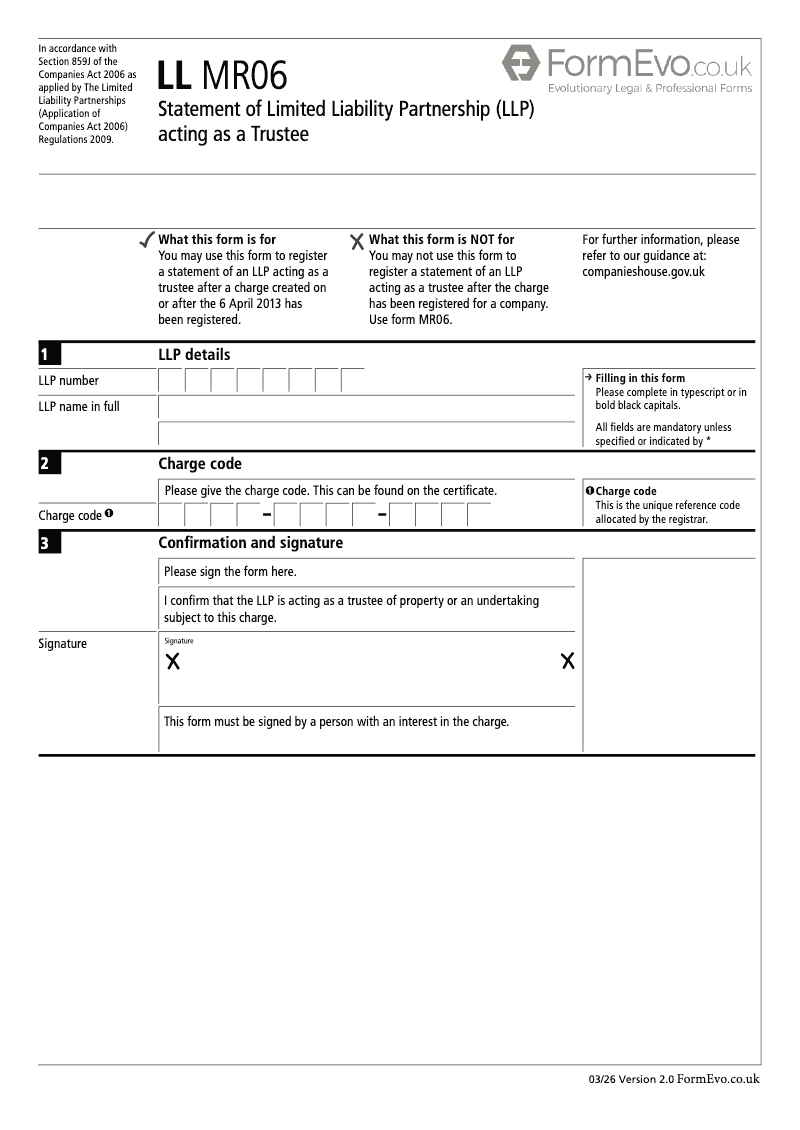 LL MR06 Statement of Limited Liability Partnership LLP acting as a trustee Section 859J preview