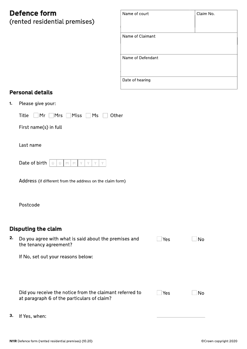 N11R Defence form rented residential premises preview