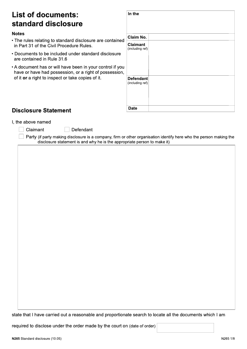 N265 Long List of documents standard disclosure extended version preview