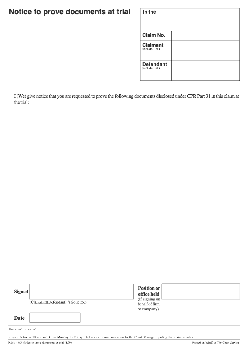 N268 Notice to prove documents at trial preview