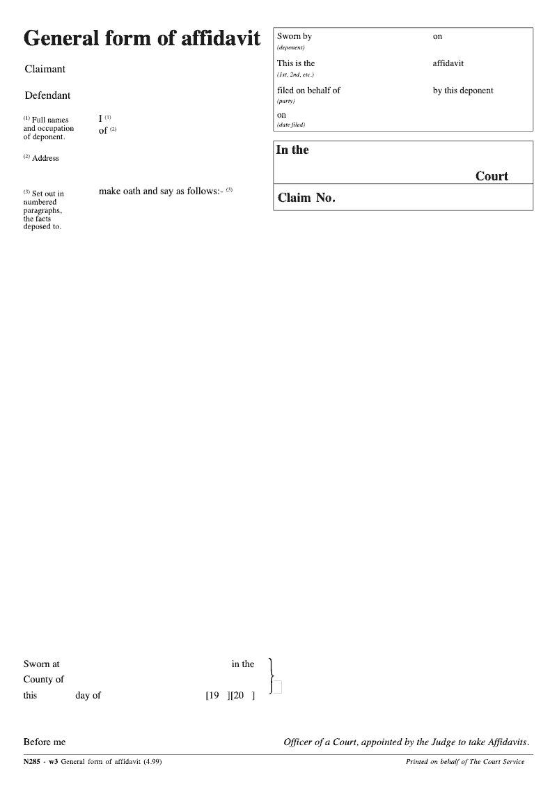 N285 General form of affidavit preview