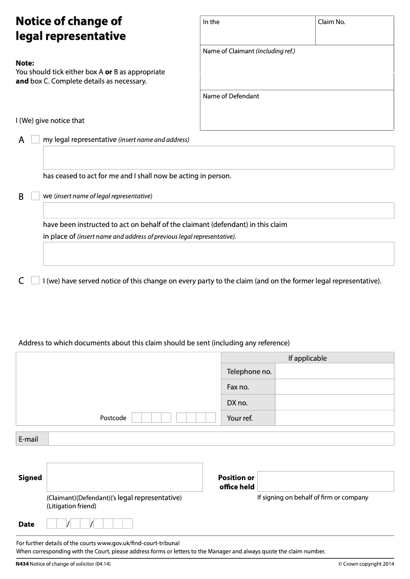 N434 Notice of change of legal representative preview