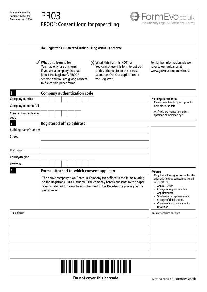 PR03 CH Consent form for paper filing Companies House PROOF scheme preview