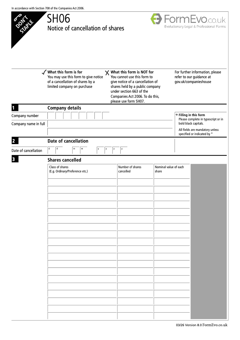 SH06 Notice of cancellation of shares Section 708 preview