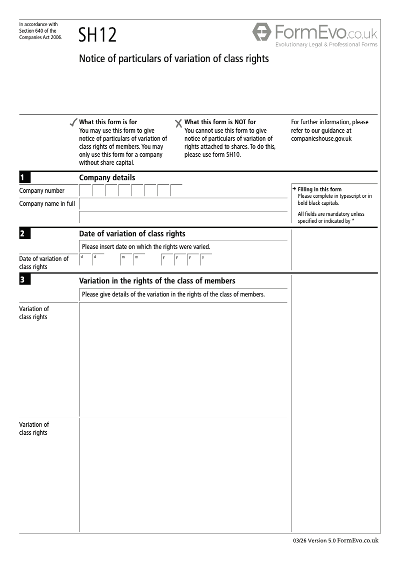 SH12 Notice of particulars of variation of class rights Section 640 preview
