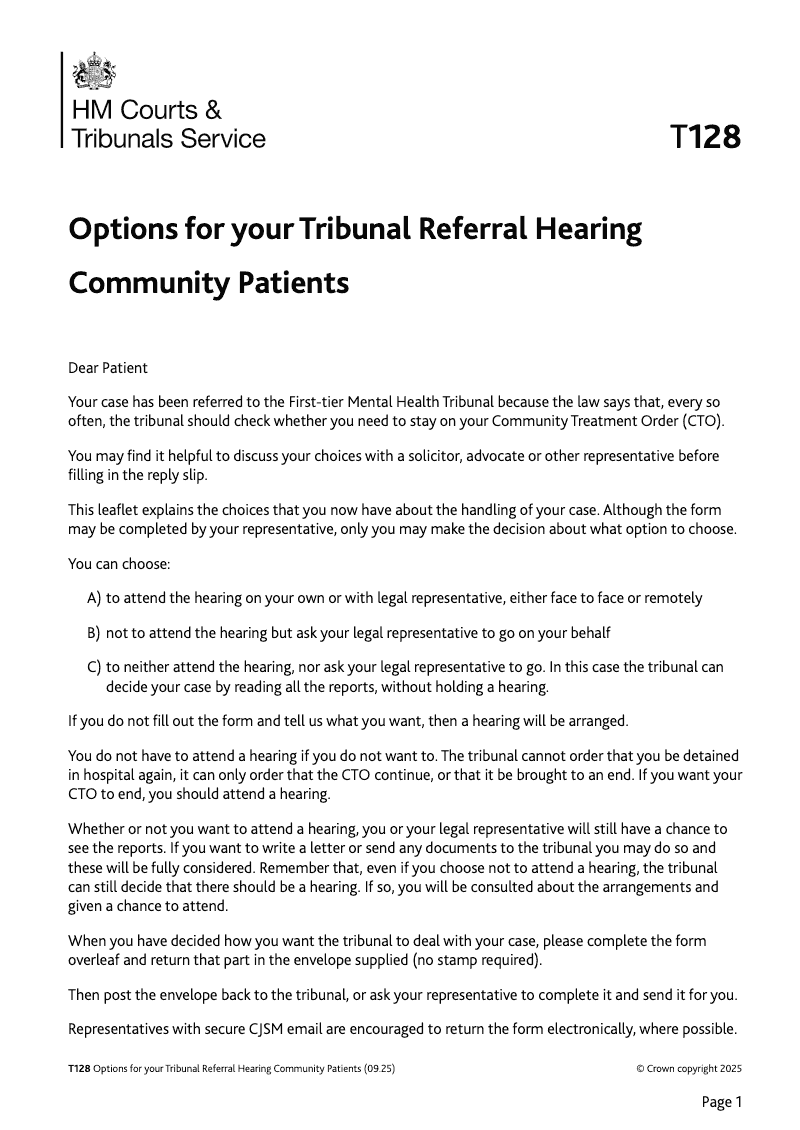 T128 Options for your Tribunal Referral Hearing Community Patients electronic signature available preview