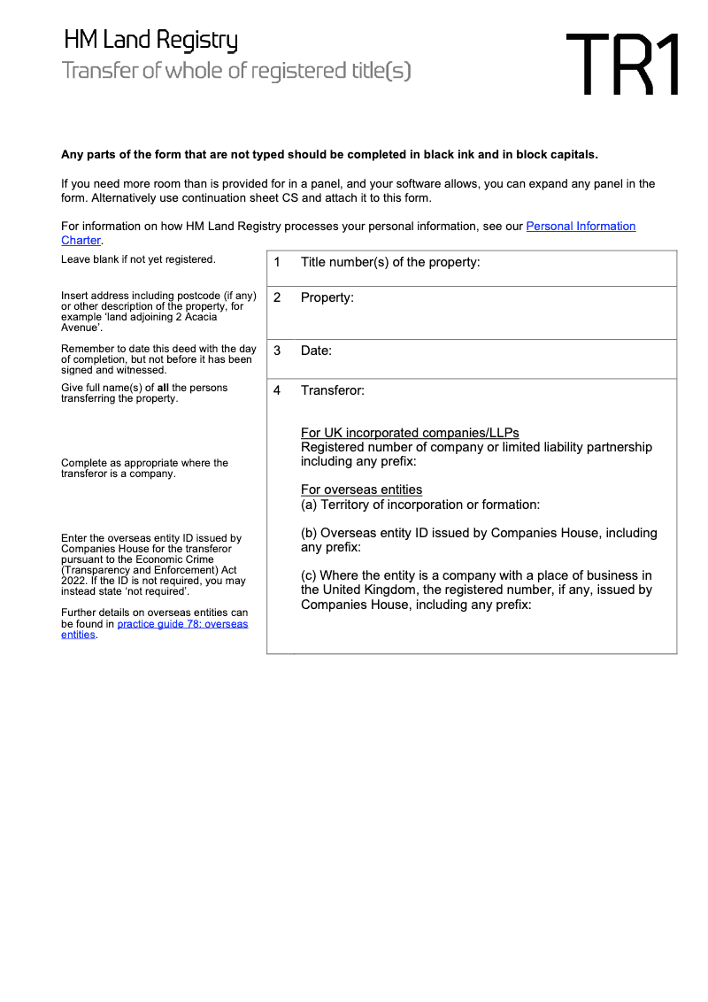 TR1 Transfer of whole of registered title s preview